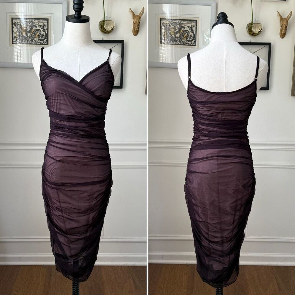 Kookai Ruched Midi Cocktail Homecoming Dress Deep Purple $120 2